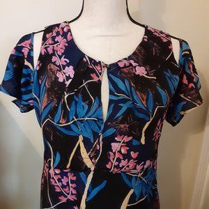 Anthro Maeve Dress Black Floral Cut Outs Shoulders